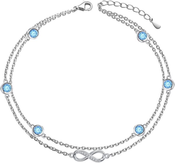 WASEE Bracelet/Anklet for Women 925 Sterling Silver Birthstone Bracelet Birthday Adjustable Anklets Jewelry for Women