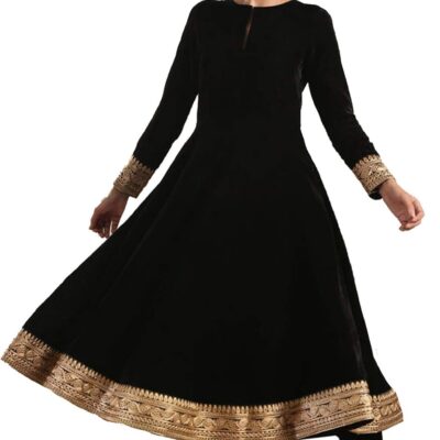Indian Kurti for Womens With Pant | Velvet Embroidered Anarkali Kurta Kurtis Dress For Women Tops Tunic
