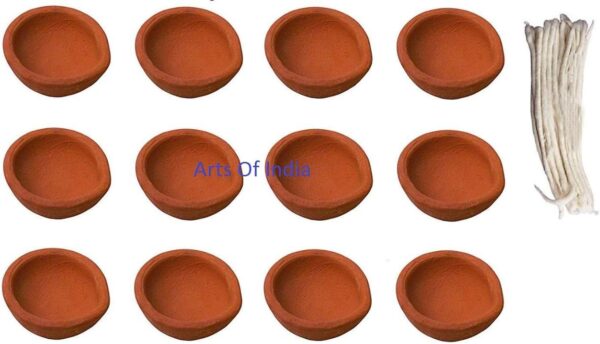 Art of Creation 12 Pack of Traditional/Indian Hand Crafted with Earthen Clay Oil Lamps/Diyas/Deepak for Gifts/Decorations/Festivals/Temples