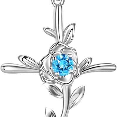 Christmas Jewelry Birthday Gifts for Wife Mom December Birthstones Jewelry for Women Love Rose Hope Leaves Necklace Blue Topaz Garnet Amethyst Jewelry and More Stones 925 Sterling Silver