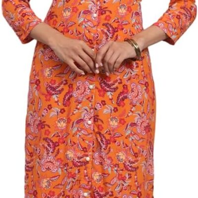 Tissu Women's Rayon Orange Floral Printed Kurta with Palazzo