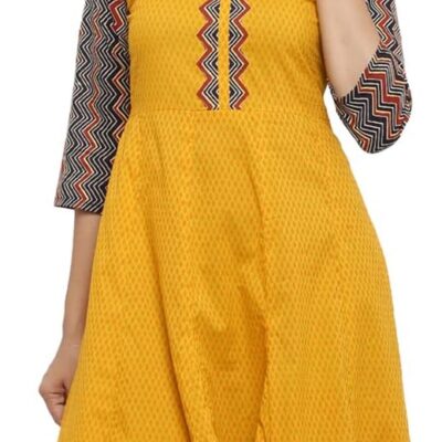 Yash Gallery Women's Cotton Geometric Print Anarkali Kurta