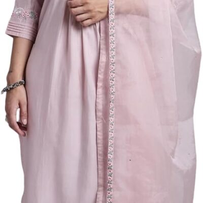 Rajnandini Women's Dusty Pink Silk Embroidered Kurta Set With Dupatta (JOPLJPR841-P)