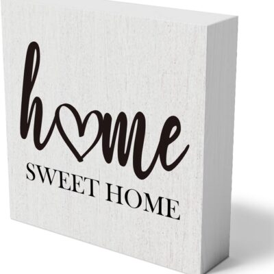 mmiishe Family Wooden Box Sign Decorative Home Sweet Home Wood Box Sign Home Living Room Decor Rustic Farmhouse Square Decor Sign for Shelf 5 x 5 Inches