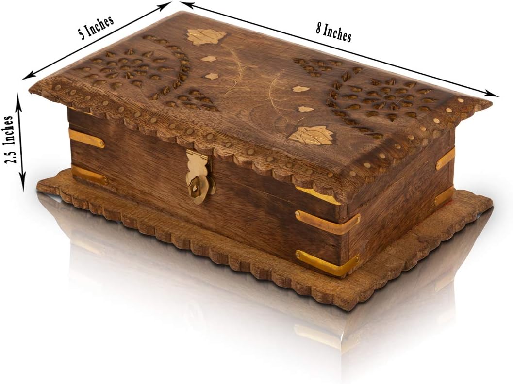 Great Birthday Gift Ideas Handmade Wooden Jewelry Box Keepsake Box Treasure Chest Lock Box Watch Box Storage Box Trinket Holder 8 x 5 Inches Anniversary Housewarming Gift Ideas for Men Women Him Her - Image 3