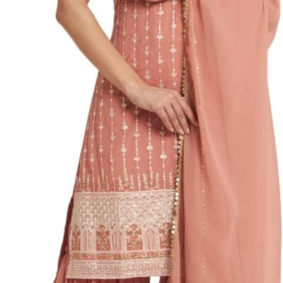 Shopping Queen Women's Georgette Embroidery Straight Kurta and Sharara Set