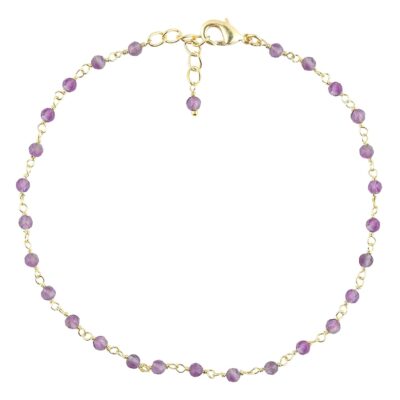 Natural Amethyst Gemstones Rosary Anklet, Handmade Anklets, Rosary Chain, February Birthstone, Gold Plated Anklet, Simple Delicate Ankle Bracelet, Anklet for Women, 9+2inch
