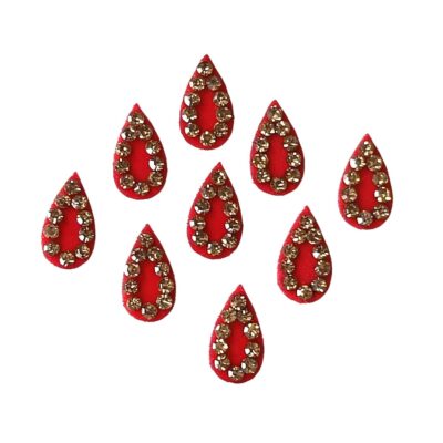 Red Beautiful Velvet Drop Shape/Bindi With Golden Stone Border bindi stickers Indian Bindi for women Face Jewels, Medium