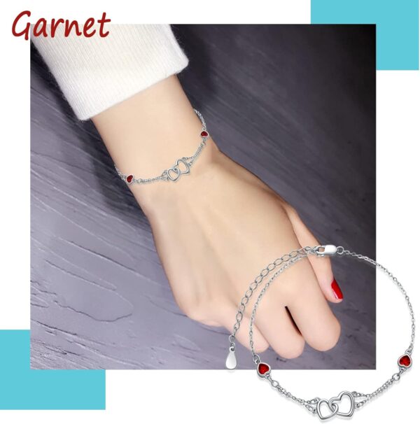 Dorunmo Anklet/Bracelet for Women 925 Sterling Silver Birthstone Jewelry Cubic Zirconia Double Heart Chain Jewelry for Mom Wife Friend Bride Valentine's Day Christmas Birthday Mother's Day - Image 3