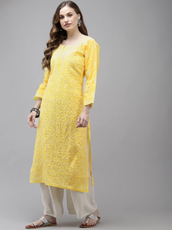 Ada Indian Hand Embroidered Traditional Chikanakri Women's Cotton Kurta Kurti Tunic Dress A411165 - Image 4