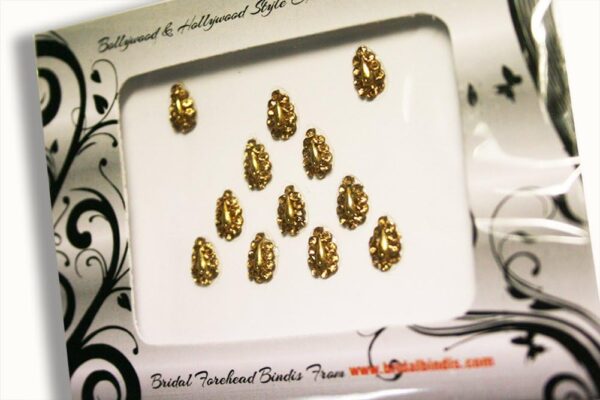 Forehead Jewelry TEAR DROP BridalBindis 12 GOLD Premium Pack face Bindi Jewels reusable body jewel stick on Fancy Tattoo. - BB4