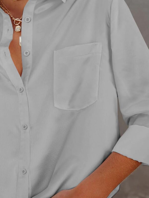 Womens Button Down Shirts Dress Shirts Long Sleeve Collared Blouses V Neck Work Office Tunic Chiffon Tops - Image 3