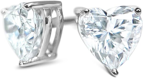 Diamond Earrings For Women, Diamond Stud Earrings For Men, 14k White Gold 1ct - 2 carat Princess, Heart, Round Cut Screw Back Earrings VVS1 D-E Color [Simulated Diamond] Fox Jewelry Co - Image 4