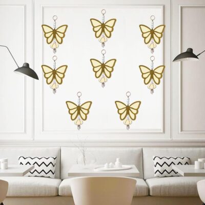 Butterfly Cream Jhumka Home Wall Decor Hanging Set of 8 - Diwali Showpiece Kids Bed Living Room Festival Wedding Marriage Stage Decoration