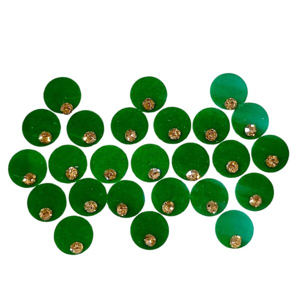 Traditional Bindi Velvet Dark Green Round Bindi With Stone Dot Forehead Green Sticker Bindi For Women