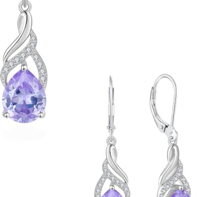 Infinity Dangle Earrings Pendant Necklace-Infinite Jewelry Set 925 Sterling Silver Teardrop Created Alexandrite Birthstone Jewelry Gift