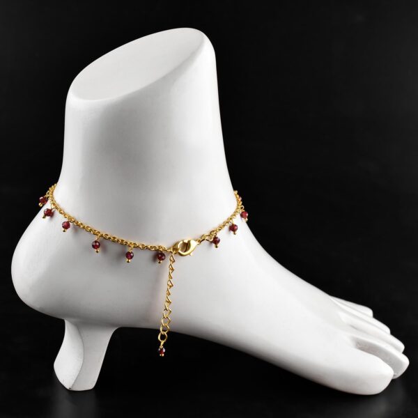 InfinityGemsArt Red Garnet Anklets in Hanging Beads Ankle Bracelets for Women Natural Birthstone 14k Gold Plated Jewelry in 9” +1.5” inch Chakra Crystals Birthday Gifts - Image 5