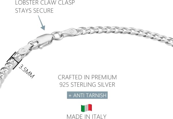 KISPER Solid 925 Sterling Silver 18k Gold Plated Italian Anklet Bracelet for Women - 3.5mm Waterproof Diamond-Cut Curb Chain - Flat Cuban Link Womens Ankle Bracelets, Made in Italy, 9-11 Inches - Image 3
