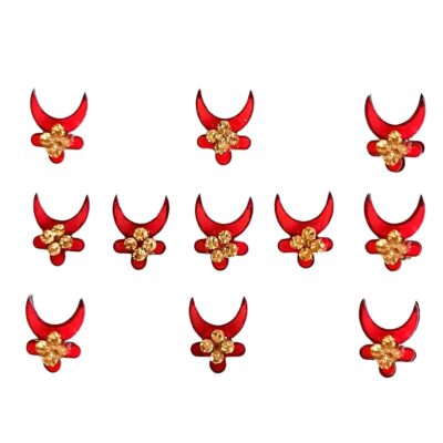 Goddess Half Moon Bindi Tattoo Stickers Adhesive Body Jewelry Studded With Rhinestones Indian Daily Use Forehead Bindi Face Jewels Head Accessory Bridal (Red2)