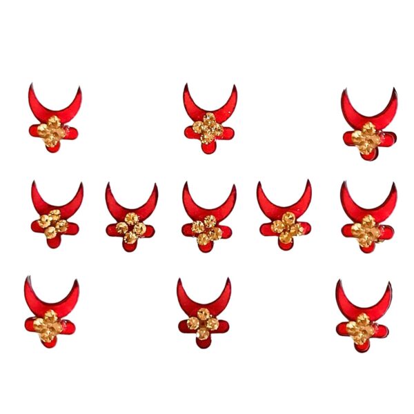 Goddess Half Moon Bindi Tattoo Stickers Adhesive Body Jewelry Studded With Rhinestones Indian Daily Use Forehead Bindi Face Jewels Head Accessory Bridal (Red2)