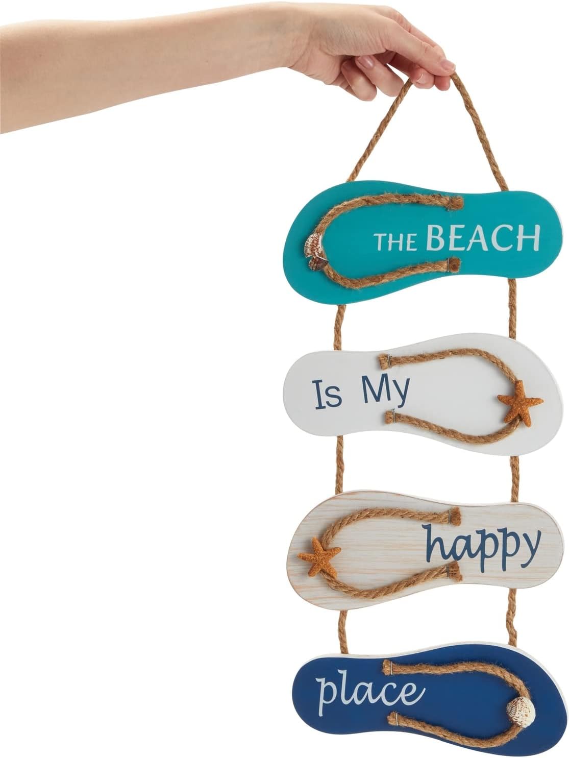 Juvale Wooden Beach Wall Hanging Decor Sign, Flip Flop Beach Decorations for Home, Bathroom, Living Room, Bedroom and Dining Room, The Beach is My Happy Place (8.7x20.9 In) - Image 5
