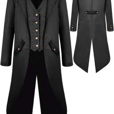SIAEAMRG Renaissance Steampunk Tailcoat Halloween Costumes for Boys, Medieval Pirate Vampire Victorian Jacket Frock Coat Kids