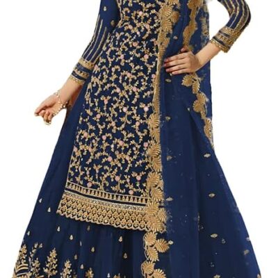 Indian/Pakistani Style Party Wear Embroidered Salwar Kameez Sharara Suit Ready To Wear