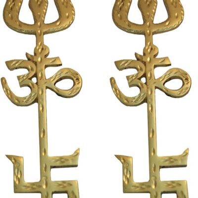 Divya Mantra Combo of Indian Traditional Trishul Om Swastika Yantra Spiritual Metal 8.5" Wall Hanging Showpiece Ornament/Hindu Religious Trisakthi Vastu Pooja Item Collectible - Home Decor Gift