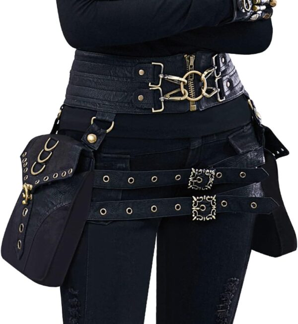 Waist Bag Belt Purse Crossover Fanny Pack Wallet Waist Corset Hip Leg Pouch Motorcycle Retro Halloween Renaissance Costume (Cor) - Image 2