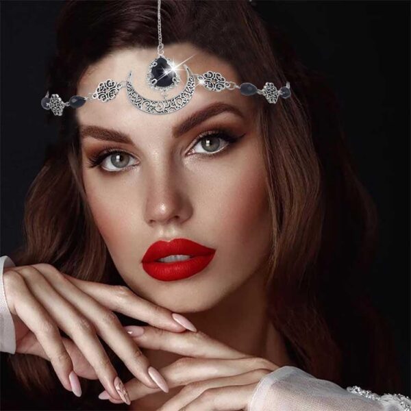 Bounzhi Boho Head Chain Vintage Hair Chain Gypsy Moon Headpiece Costume Hair Accessories for Women (D, one size) - Image 3