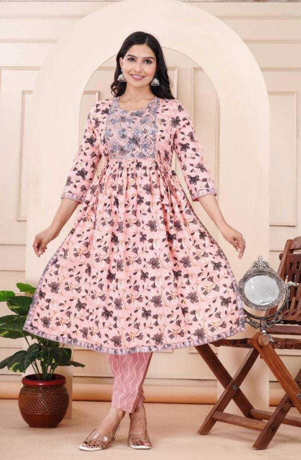 Flower Printed Rayon Kurti with Printed Pant & Dupatta Set for Women - Image 4
