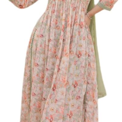 Indian Aliya Cut Kurti Pant with Dupatta Set Rayon Printed Dress for Women