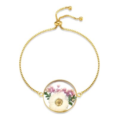 Flower Bracelets for Women,Daisy and Shepherd's Purse Real Pressed Flower Bracelet,Unique Handmade Design,Cute Bracelet,Thoughtful Gift for Christmas,Valentine's,Mother's Day (Adjustable)