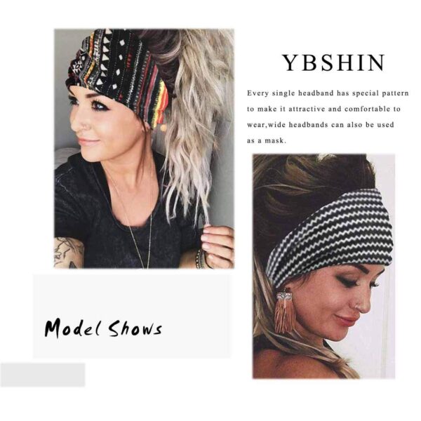 YBSHIN Boho Wide Headbands Stripe Head Wraps Knoted Hair Wears Turban Yoga Sweatbands Elastic Floral Printed Head Scarfs Stretch Cloth Hair Bands for Women and Girls 3Pcs (A) - Image 3