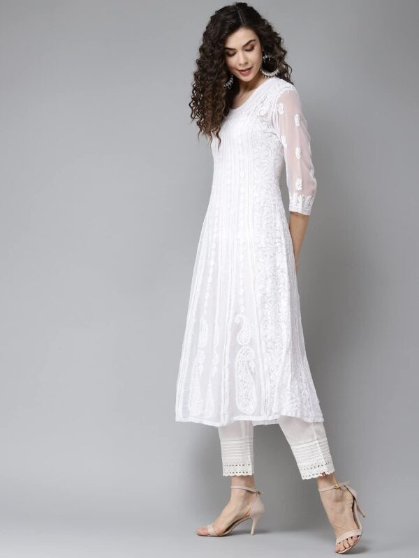 Ada Hand Embroidered Indian Chikankari Traditional Georgette Anarkali Kurta Kurti for Women A411207 - Image 3