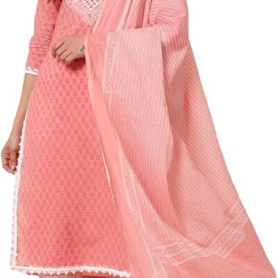 Bani Women Pure Cotton Kurta Set with Pant & Dupatta, 3/4 Sleeves, Ethnic Traditional Suit Set, Ready to Wear