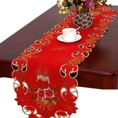 Grelucgo Embroidered Christmas Holiday Large Table Runner 15” X 120”