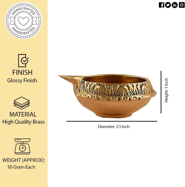 Hashcart Brass Diya for Puja Kuber Diya [ 10 Pc ] - Handmade Indian Brass Oil Lamp for Puja - Kutthu vilakku nilakku Deepam for Diwali Decorations - Diwali Gifts - Image 2
