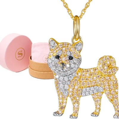 SCAMPER & CO Dog Breed Cubic Zirconia Puppy Charm Pendant Necklace for Women - Genuine Gemstone, Premium Sterling Silver Gift for Dog Moms, 18K Yellow Gold or Rhodium Plating, 18 to 20 inch