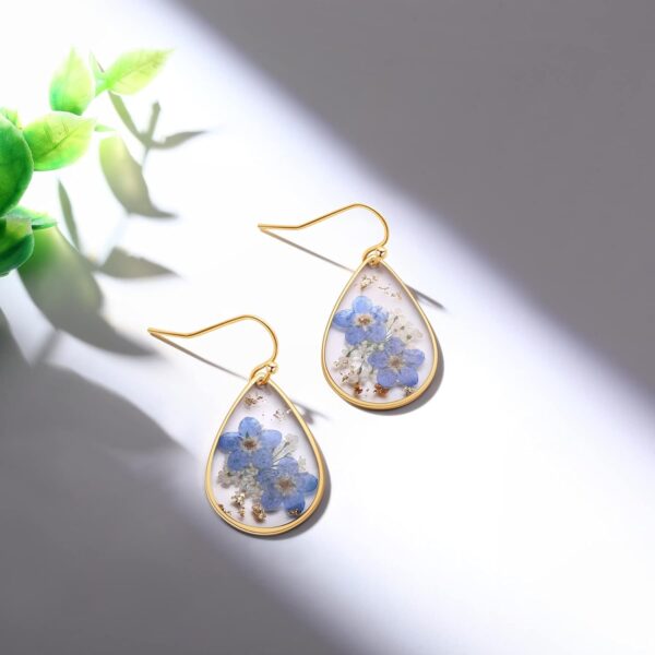Forget-Me-Not and Queen Anne's Lace Pressed Wildflower Earrings | Drop Dangle Earring For Women Girls | Pressed Flower Teardrop Earrings Dry Flowers | Personalized Handmade Earrings | Gift for Woman - Image 3