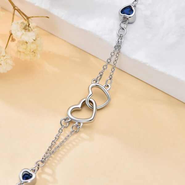 Dorunmo Anklet/Bracelet for Women 925 Sterling Silver Birthstone Jewelry Cubic Zirconia Double Heart Chain Jewelry for Mom Wife Friend Bride Valentine's Day Christmas Birthday Mother's Day - Image 6