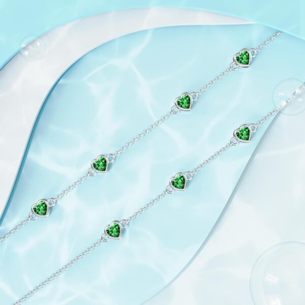 Dorunmo Birthstone Anklet Bracelets for Women 925 Sterling Silver Heart Birthstone Anklet Bracelet Birthday Anniversary Jewelry Best Mother's Day for Women Wife Her - Image 3
