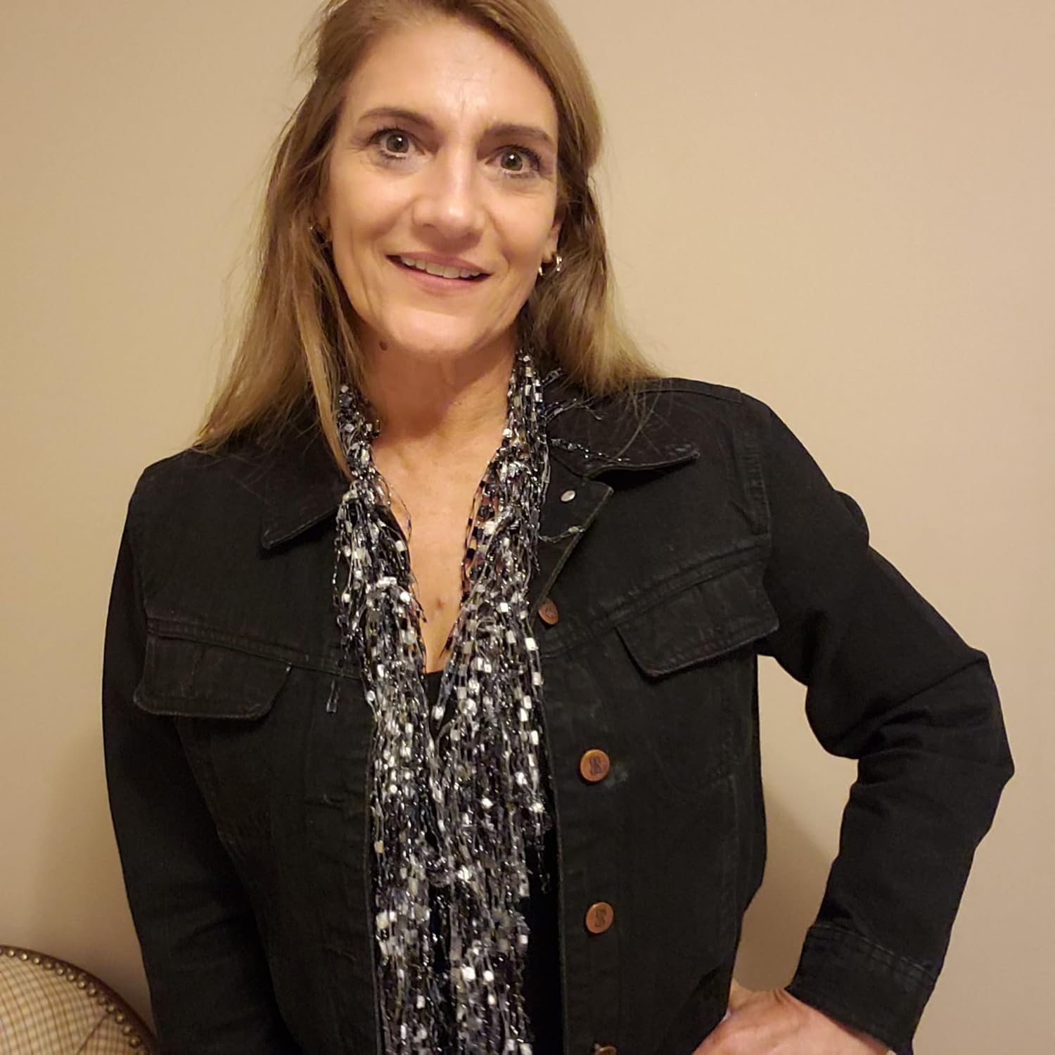 Womens Scarf Lightweight - Black and White Scarf for Women - Long Black White Statement Necklace Jewelry- Scarf for Dresses Elegant - Black Infinity Scarf (Black and White) - Image 4