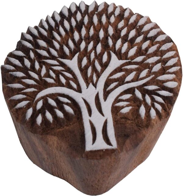 Tree Shape Wooden Stamp Block Printing on Saree Border, Textile, Clay, Pottery, Tattoo - Handcarved Indian Textile Printing Blocks for Crafting on Fabric Hashcart® (Set of 9) - Image 2