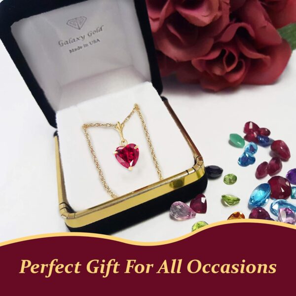 Galaxy Gold GG 14 inch to 18 inch 14k Solid White Gold Necklace Heart-Shaped Ruby Handcrafted Fine Jewelry Solid Gold Genuine Gemstone. Anniversary Birthday Mother's Day Valentines Graduation, Christmas Spring Summer New Year Women Gift Made in USA Fine Jewelry Available in Yellow, Rose and White gold - Image 7