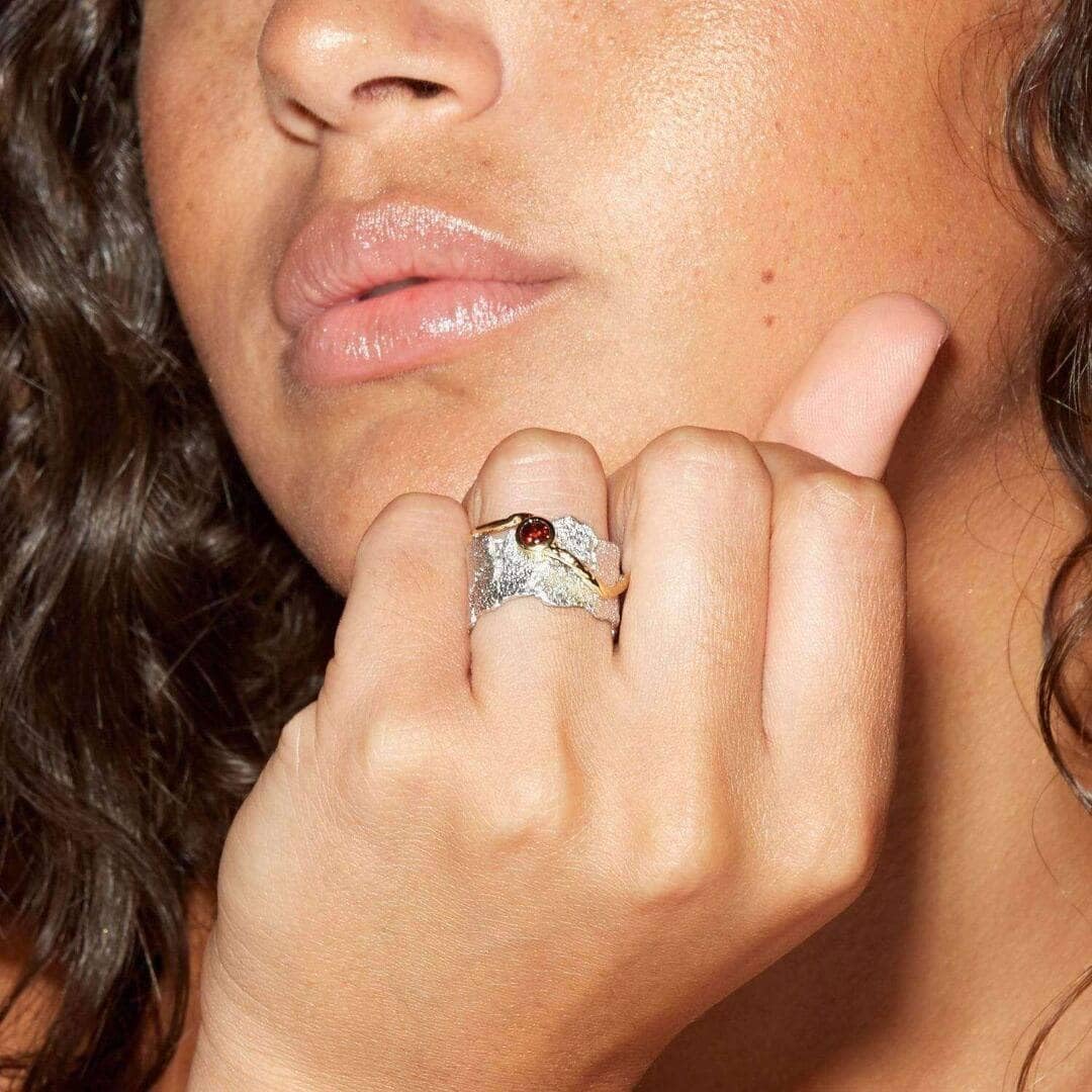 german kabirski Red Garnet & Blue Sapphire Ring | Handmade 925 Sterling Silver, Gold & White Rhodium Plated | Statement Jewelry for Women | Birthstone Ring, Unique Design - Image 4