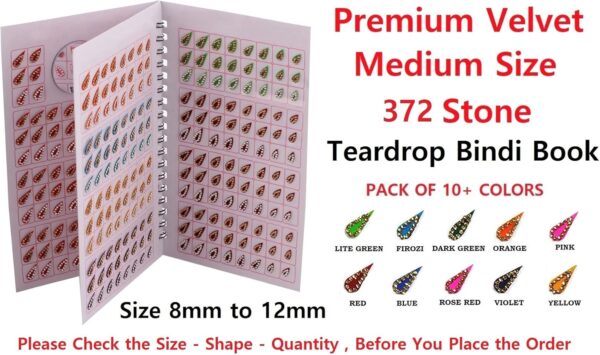 VAMA Fashions Tilak Tear Drop Shape Stone Border Bindi Kumkum Sticker Designer Indian Bridal Bindi Book for Women (372 Teardrop Stone Bindi Book) Mix Size Multicolour - Image 2