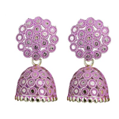 Ezume Latest Collection Kundan Jhumka Jhumki earrings for Girls and Woman Earring Set Pink color