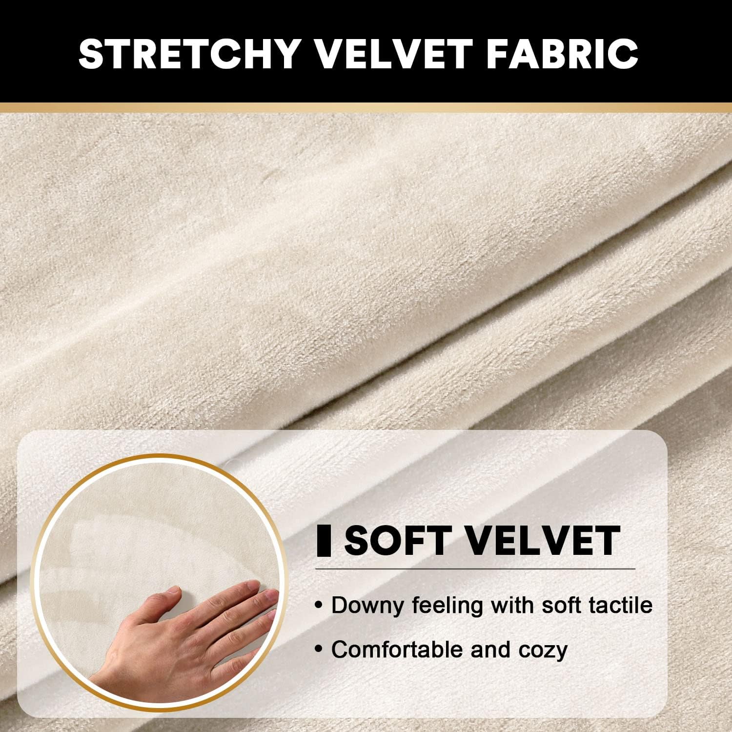PrinceDeco Stretch Velvet Couch Cushion Covers for Individual Cushions Sofa Cushion Covers Seat Cushion Covers, Sofa Covers Washable, Couch Seat Cushion Covers for Sectional Couch(1 Piece, Ivory) - Image 4