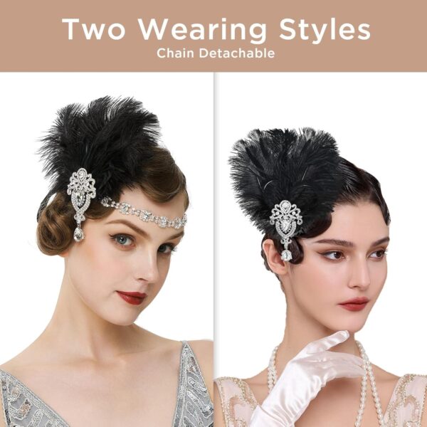 BABEYOND Women's Ostrish Feather Crystal Teal Headband Wedding Bridal Feather Headband Flapper Headpiece 1920s - Image 3